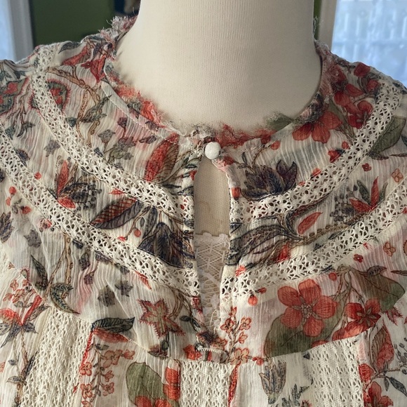 off white print blouse sz 2 Anthropologie - Picture 3 of 7